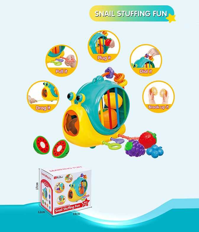 Логічна гра 35717 M (24) “Равлик”, каталка, еластичні решітки, пальчикові ігри, продукти на липучках, гумові мотузочки, в коробці