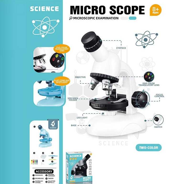 Мікроскоп 2503 A (48) збільшення 100х, 200х та 600х, інструменти, зразки, баночки, підсвічування, в коробці