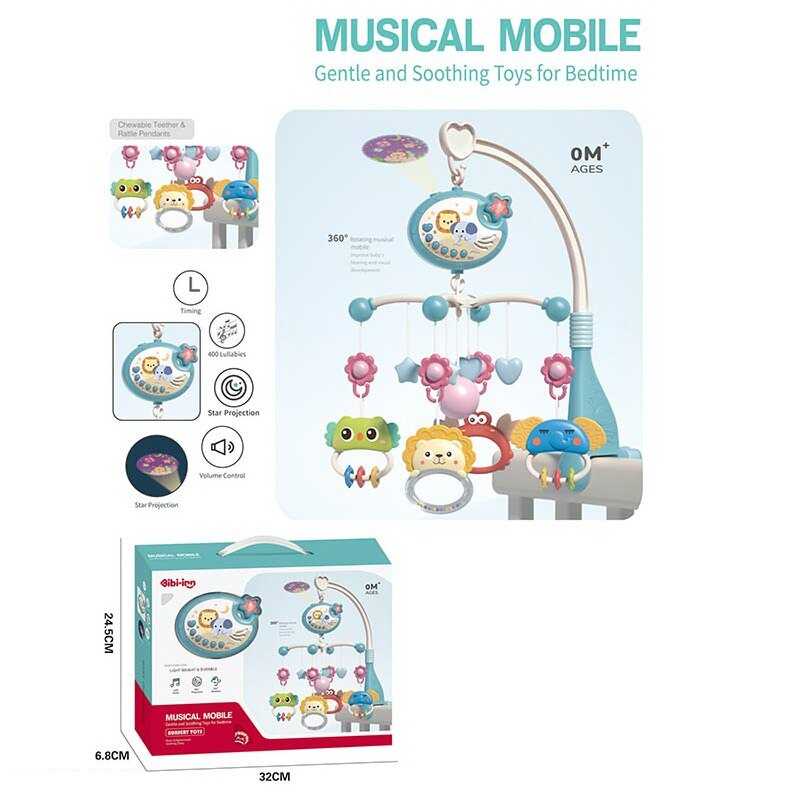 Музична карусель 648 A-66 (36/2) підсвічування, проєктор, колискові, таймер, озвучування англійською мовою, брязкальця, в коробці