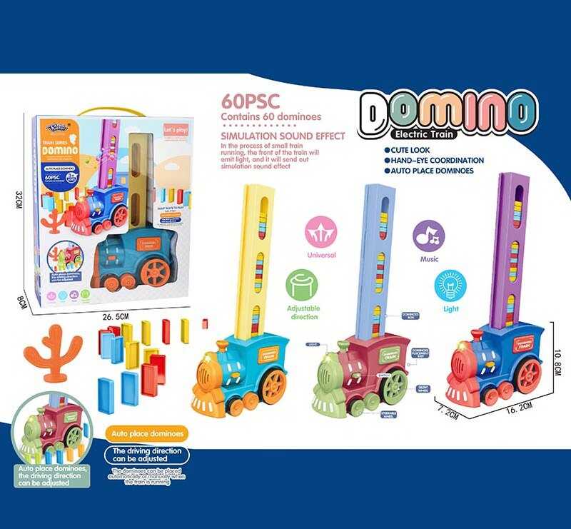 Потяг з доміно 777-132 (48) звуки, мелодія, підсвічування, 60 доміно, в коробці