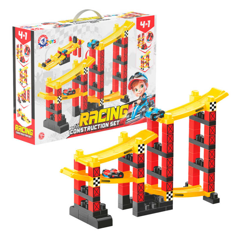 гр Конструктор 1959 (4) "Technok Toys", 69 великих деталей, 2 машинки, трек, в коробці