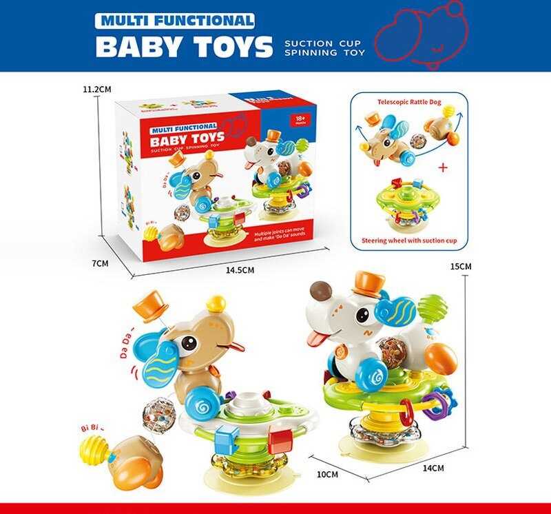 Розвивальна іграшка 9092 (100) 2 види, "Собачка", пальчикові ігри, тріскачка, брязкальце, елементи на гумці, пискавка, в коробці