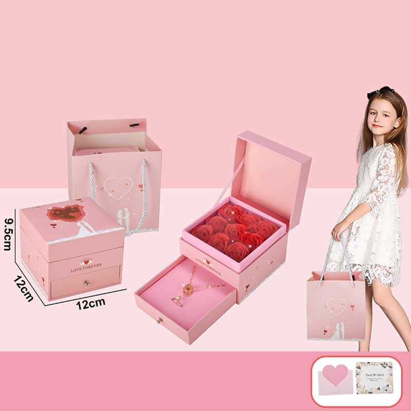 Набір прикрас 769-11 (144/2) висувна шухляда, підвіска, каблучка, бутони троянди, листівка, паперовий пакет, в коробці