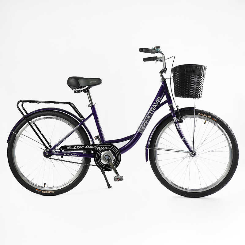 Велосипед міський Corso «TRAVEL» 26`` TL-26106 + КОШИК (1) одношвидкісний, сталева рама 16.5``, корзина, багажник