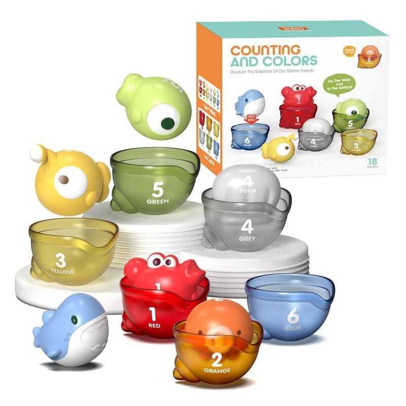 Логічна гра YB 17606 (60) гра для ванни, гумові фігурки, пластикові чашечки, слова англійською мовою, цифри, сортер, в коробці