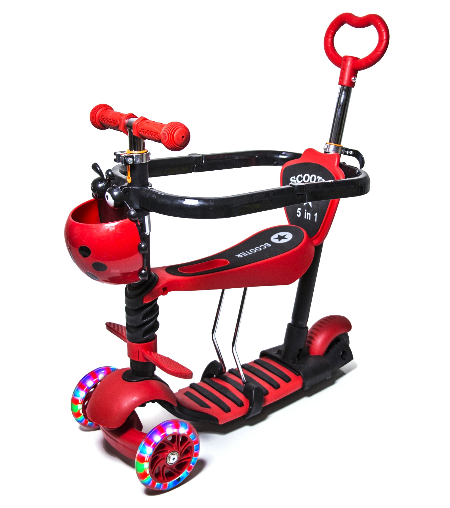 САМОКАТ 5IN1 "БОЖЬЯ КОРОВКА" RED С БОРТИКОМ