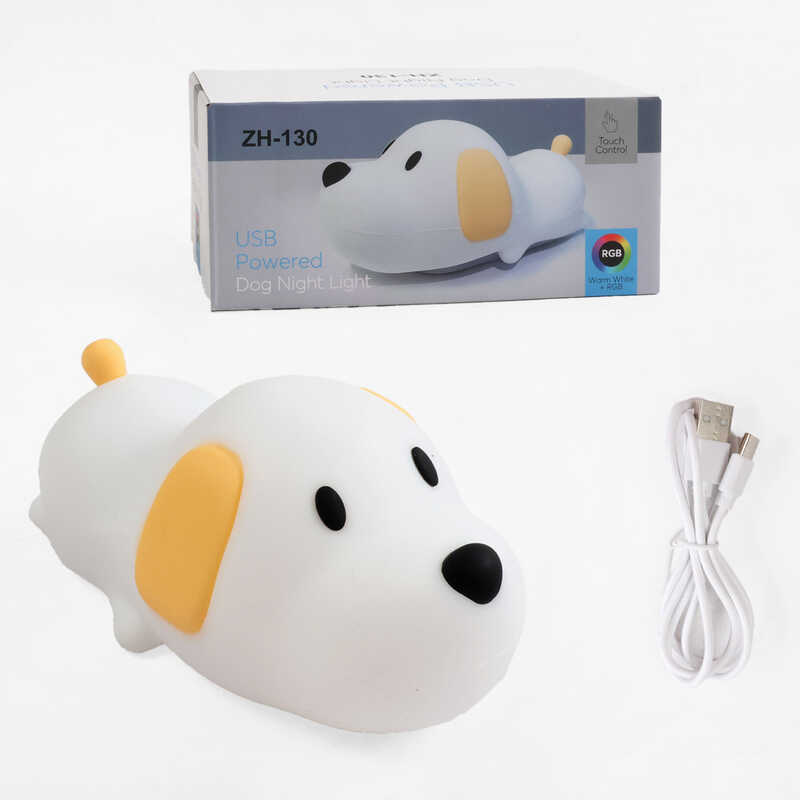 Нічник C 71562 (108) “Песик”, розмір - 15х9х7 см, матеріал — силікон; 3 режими інтенсивності підсвічування, таймер, USB - кабель, в коробці