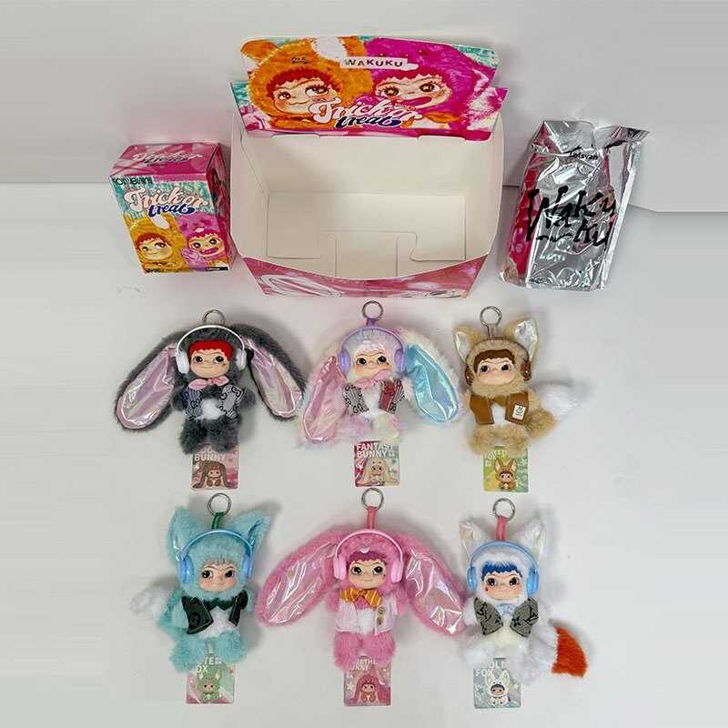 М`яка іграшка-брелок WKK 002-1 (24/2) ЦІНА ЗА 6 ШТУК В БЛОЦІ, сюрприз, картка, м’яке хутро, гумове личко, в коробці