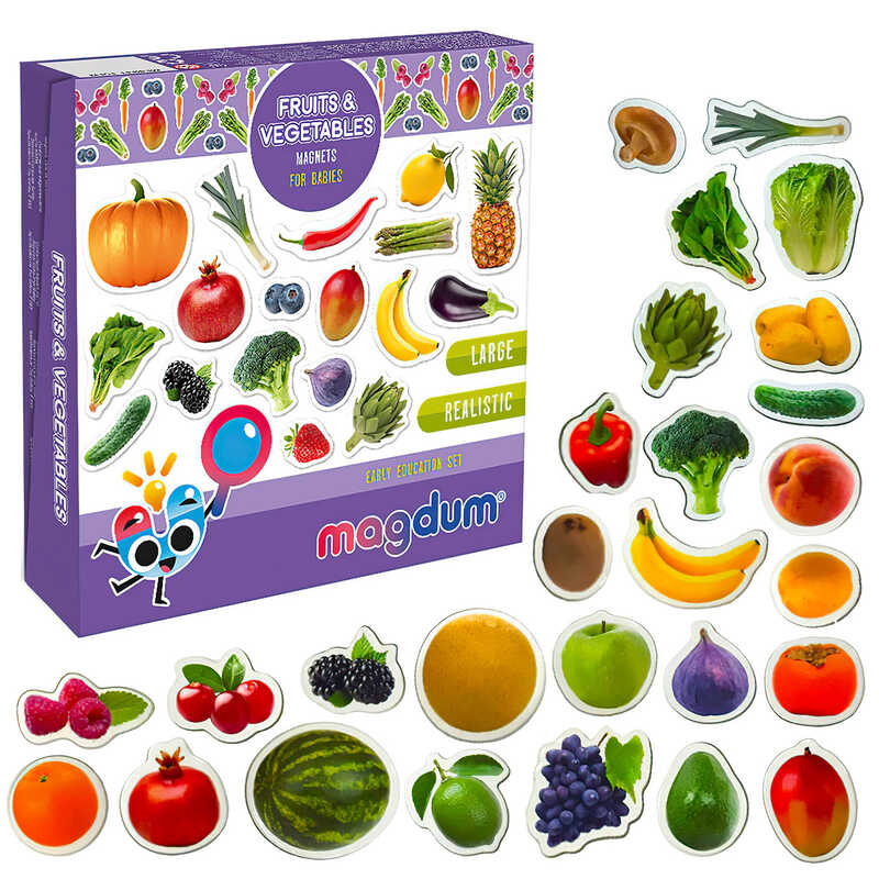 гр Набір магнітів ML4031-15 EN "Fruits and vegetables" (33) "Magdum", англ. мова, в коробці