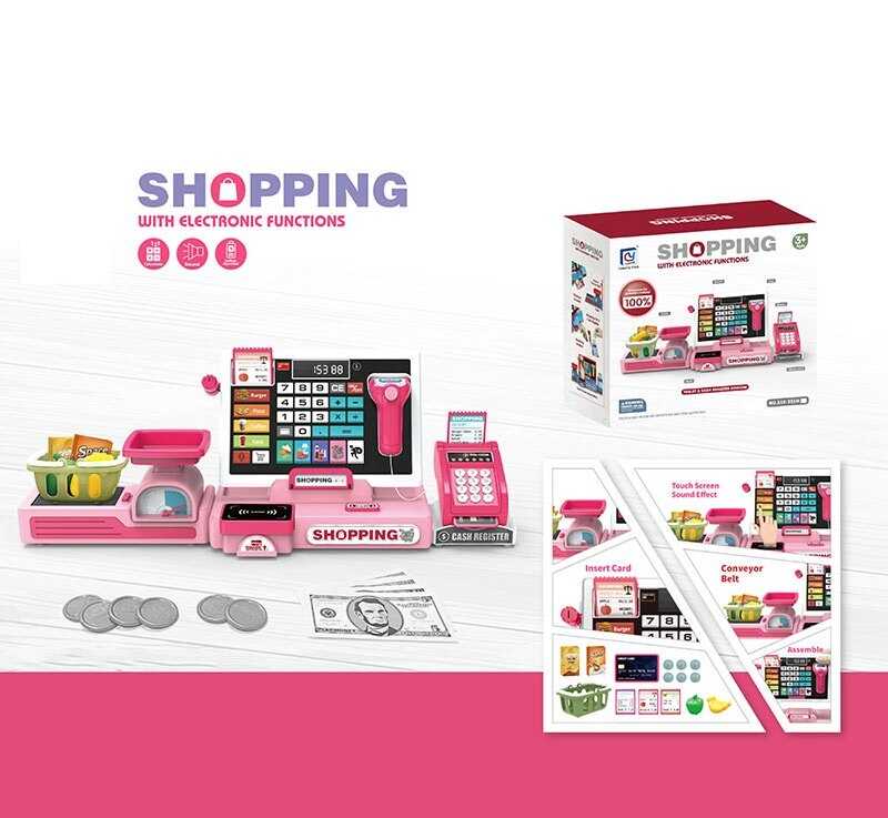 Касовий апарат 818-391 M (20) звуки, підсвічування, калькулятор, висувна шухлядка, муляжі продуктів і грошей, в коробці