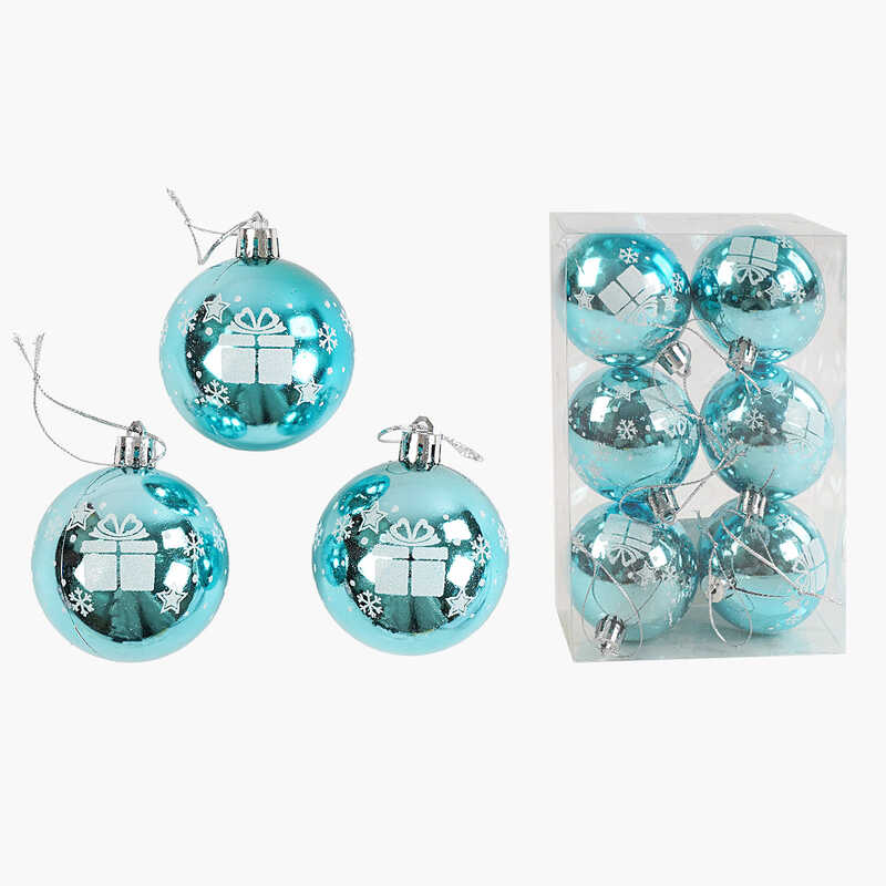 Новорічні прикраси C 67678 (120) 6 штук, кульки, D = 5,5 см, у слюді