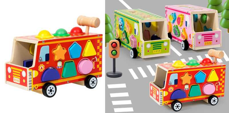 Каталка C 75629 (48) 3 кольори, дерев’яна, сортер, в коробці, ВИДАЄТЬСЯ ТІЛЬКИ МІКС ВИДІВ