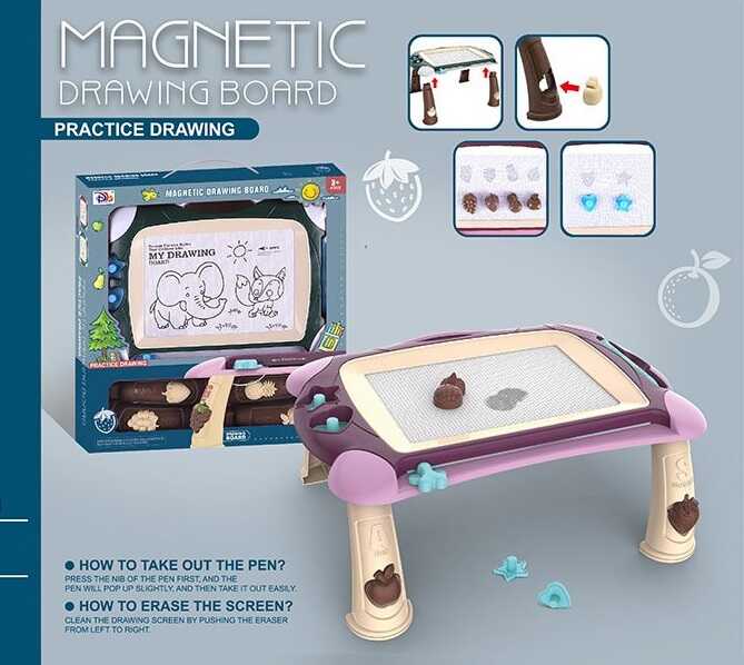 Столик для малювання CJ 6006-1 PM (48/2) 2 кольори, магнітна дошка, 6 штампів, в коробці, ВИДАЄТЬСЯ МІКС ВИДІВ