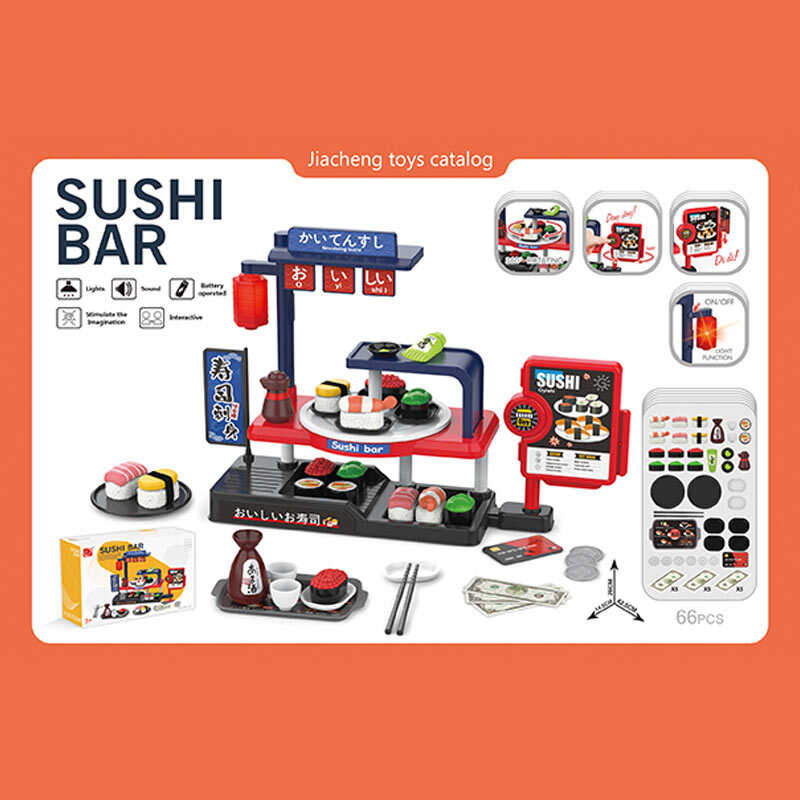Суші-бар 668-152 (36) 66 елементів, підсвічування ліхтаря, звукові ефекти каси, суші, монети, купюри, тарілки, палички, соус, в коробці