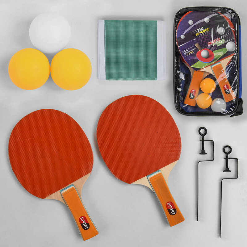 Ракетка для пінг-понгу C 44878 (50) "TK Sport", 2 шт + 3 м'ячики + сітка, в чохлі
