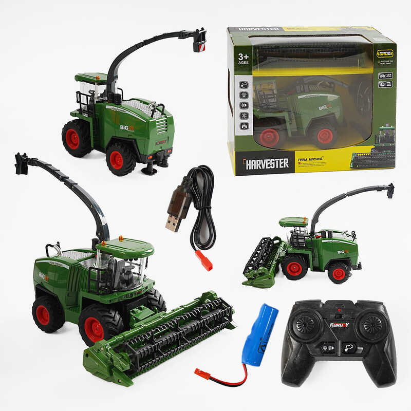 Комбайн на радіокеруванні 6605 (16) підсвічування, звук, акумулятор 3.7V, пульт 2.4GHz, USB-кабель, гумові колеса, парогенератор, масштаб 1:24, в коробці