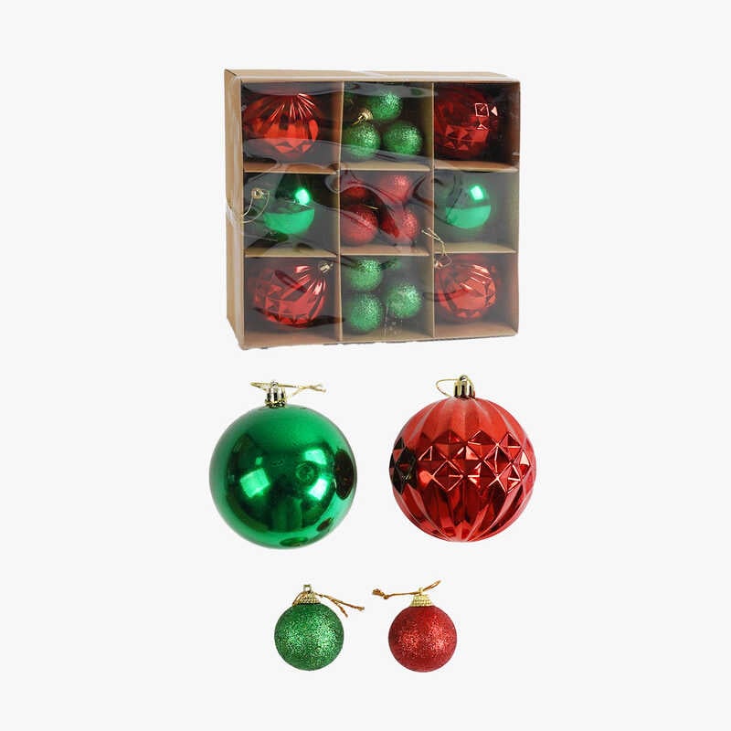 Новорічні прикраси C 67521 (48) кульки, 27 штук, діаметр 7 і 3.5 см, в коробці