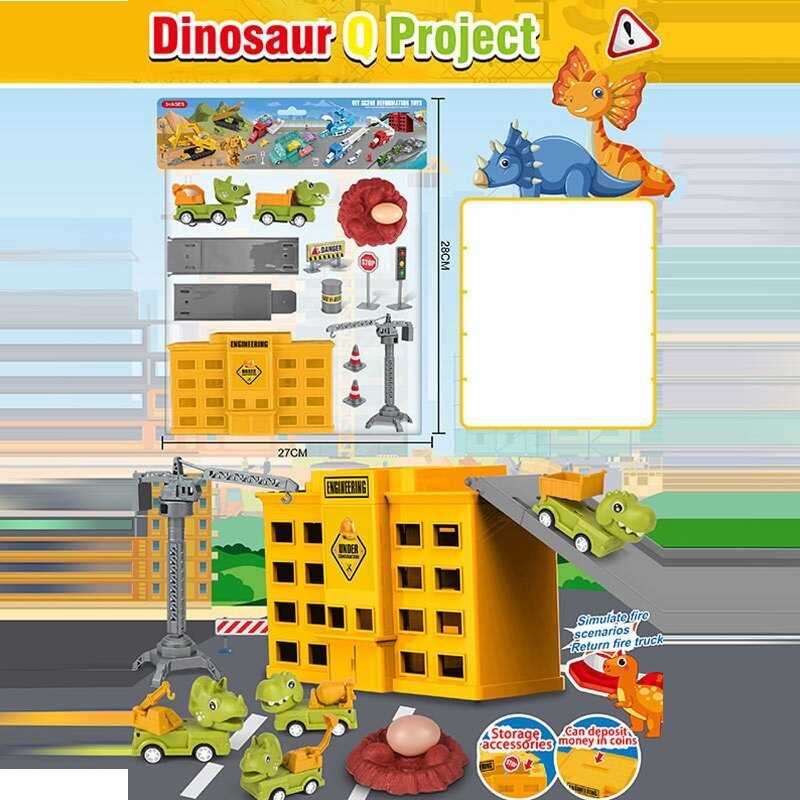 Набір машин 869 A (96/2) динозаври, 2 машинки, інерція, оберт голови на 360°, будівля, аксесуари, в пакеті