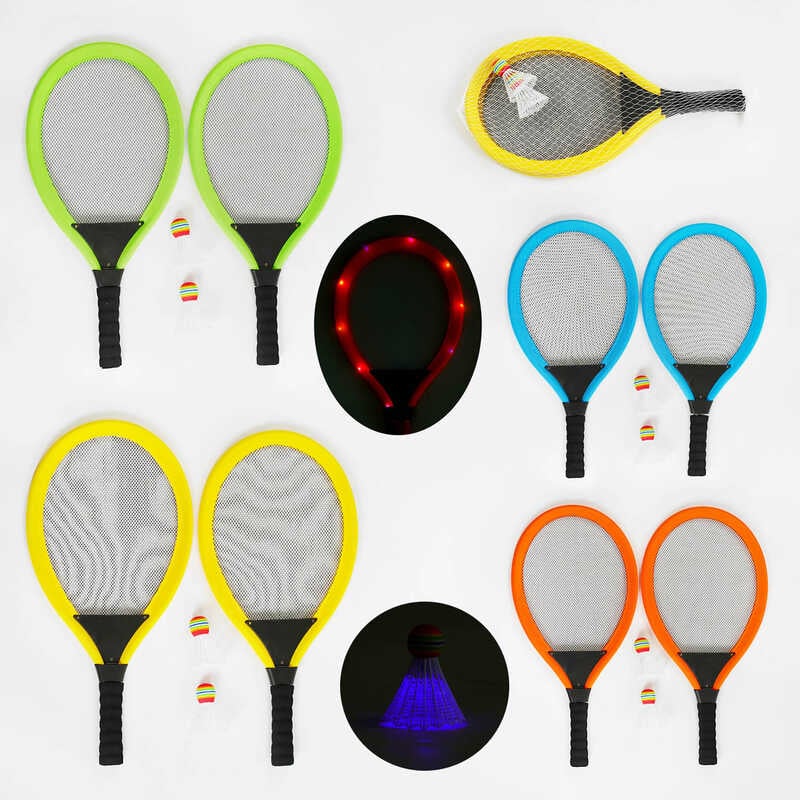 Набір ракеток 1208 B (48) 4 види, 2 воланчики, 55см, в сітці, ВИДАЄТЬСЯ ТІЛЬКИ МІКС ВИДІВ