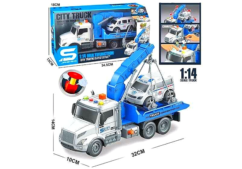 Машина "Евакуатор"  JS 184 A , світло, звук, інерція, механічний кран, масштаб 1:14, машинка, в коробці