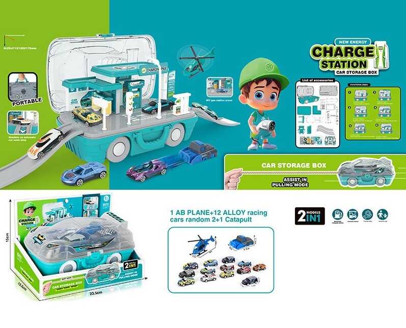 Трек 2814 (64/2) 2 металопластикові машинки, гелікоптер, запускач, в коробці