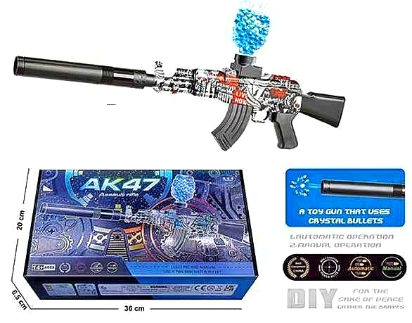 Автомат LYM 016 B 2-3 , 2 кольори, акумулятор 7,4V, автоматичний та механічний принципи роботи, стріляє орбізами, магазин та глушник, в коробці