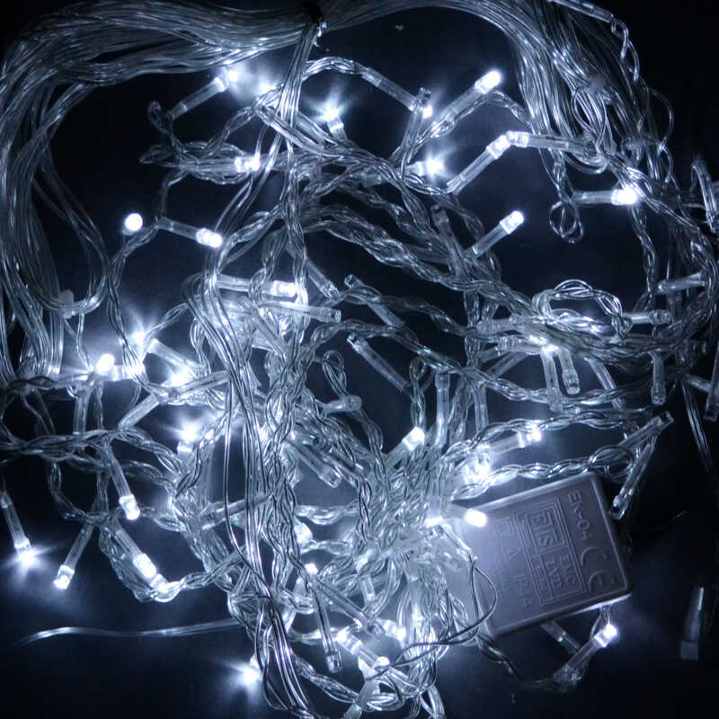 Гірлянда-штора C 31312-615 (100) 100 лампочок, довжина дроту 4 метри, 10 гілок, довжина гілки 44 см, від мережі 220 В, біле світло лампочок, в коробці