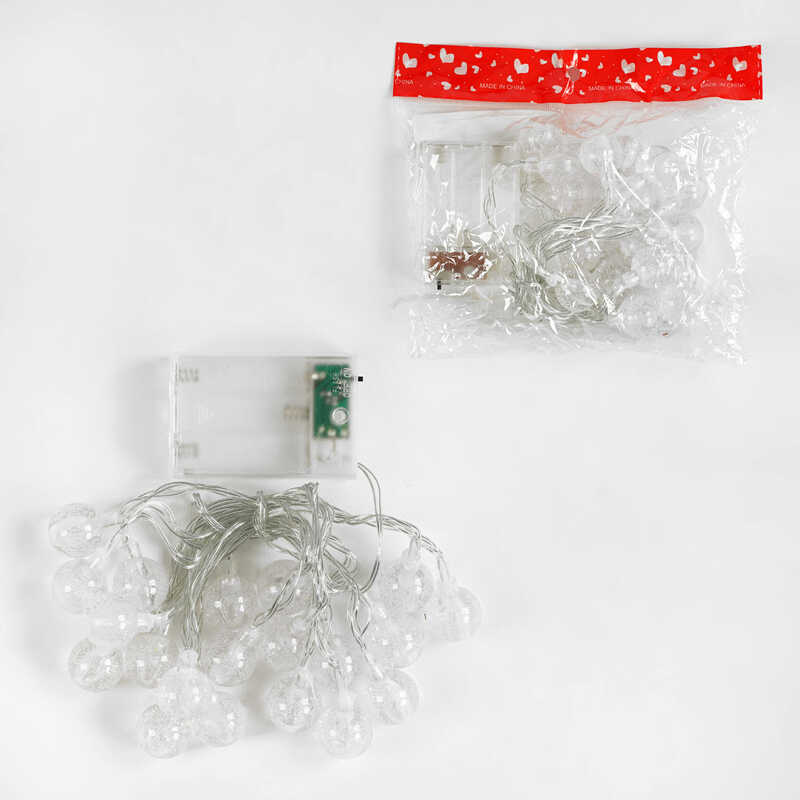 Гірлянда C 61487 (200) "Снігові кульки", 20 лампочок, на батарейках, жовте світло, 2 режими, у пакеті