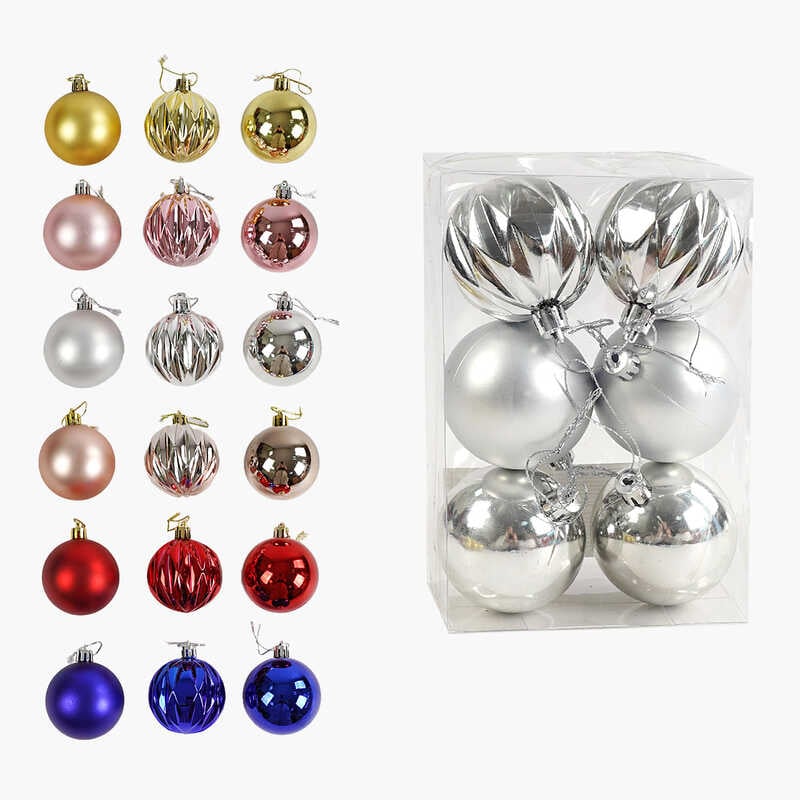 Новорічні прикраси C 67648 (120)  6 штук, кульки, D = 5,5 см, у слюді, ВИДАЄТЬСЯ МІКС ВИДІВ