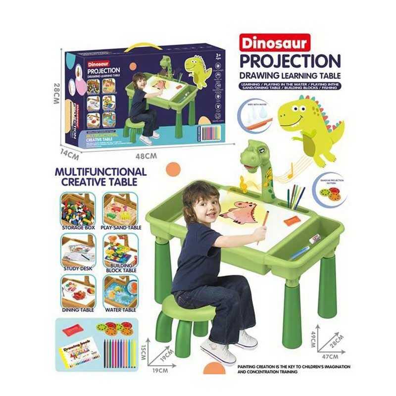 Столик з проєктором 201-15 B (18) мелодія, підсвічування, 6 дисків для проєктора, стілець, 12 фломастерів, в коробці