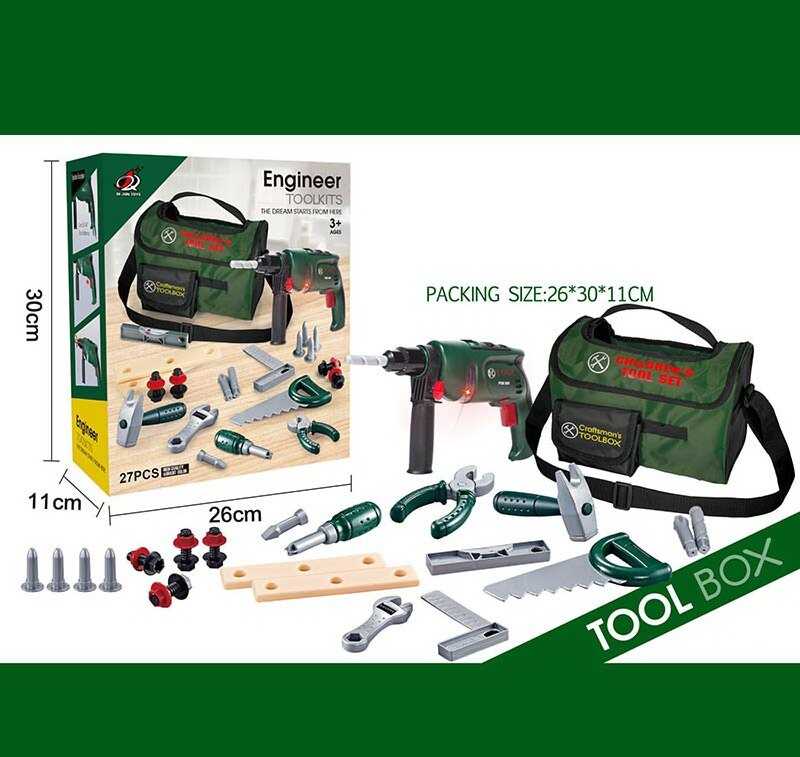 Набір інструментів G 238 (20/2) 27 елементів, підсвічування, дриль на батарейках, сумка для інструментів, тренувальні бруски, в коробці