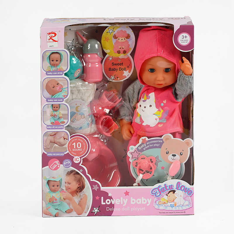 Пупс 6923 (12) п’є з пляшечки, аксесуари, музичний чіп, висота 34 см, в коробці