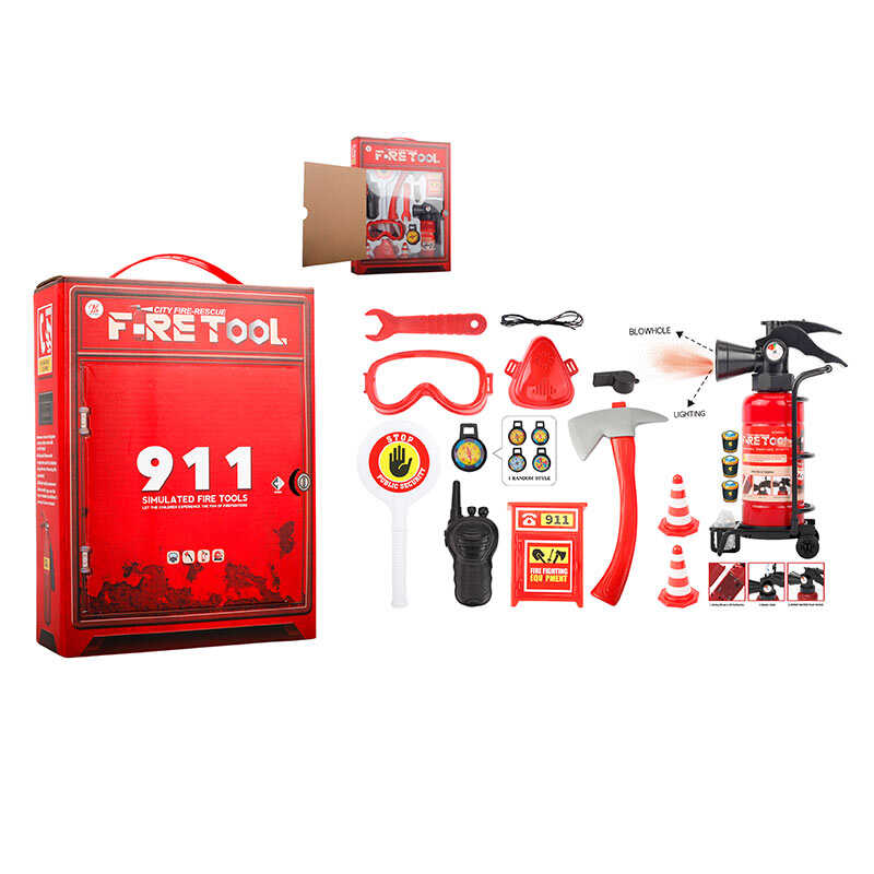 Набір пожежника BB 9019 C (36/2) вогнегасник із світлом, звуком сирени та парогенерацією, респіратор, компас, рація, свисток, сокира, гайковий ключ, в коробці