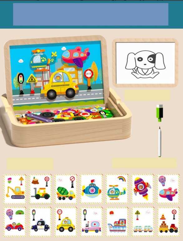 Дерев’яна магнітна дошка C 75302 (32) “Транспорт”, магнітні елементи, маркер пиши-витирай, в коробці