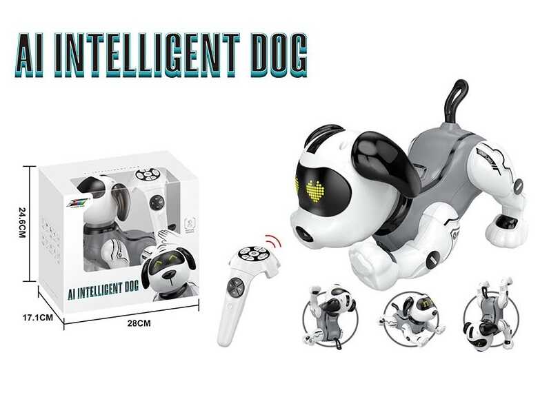 Собачка на радіокеруванні K 55 (12) акумулятора 3.7 V, USB кабель, пульт керування, виконує команди, танцює, реагує на жести, підсвічування очей, в коробці