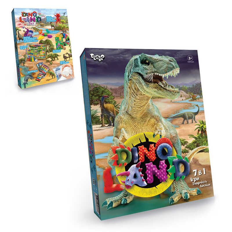 гр Ігровий набір "Dino land 7в1" DL-01-01U УКР. (5) "Danko Toys", тісто, настільна гра, сніг, формочки