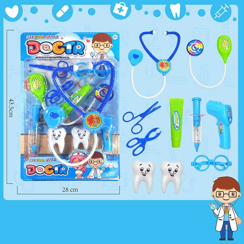 Набір лікаря 8321 (72/2) стетоскоп, термометр, тонометр, шприц, ножиці, 2 зуби, тюбик пасти, окуляри, на листі