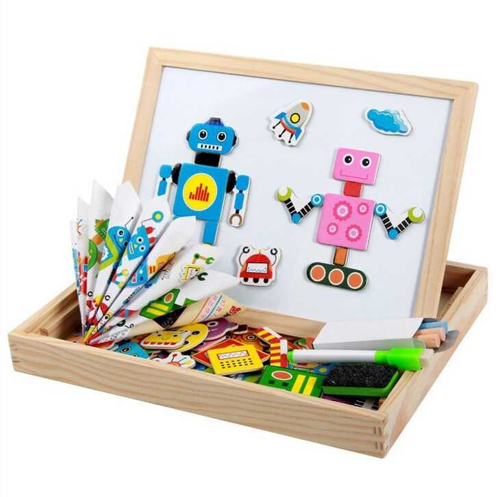 Дерев'яна магнітна дошка C 73982 (36) “Роботи”, магнітні пазли, дошка пиши-стирай, в коробці