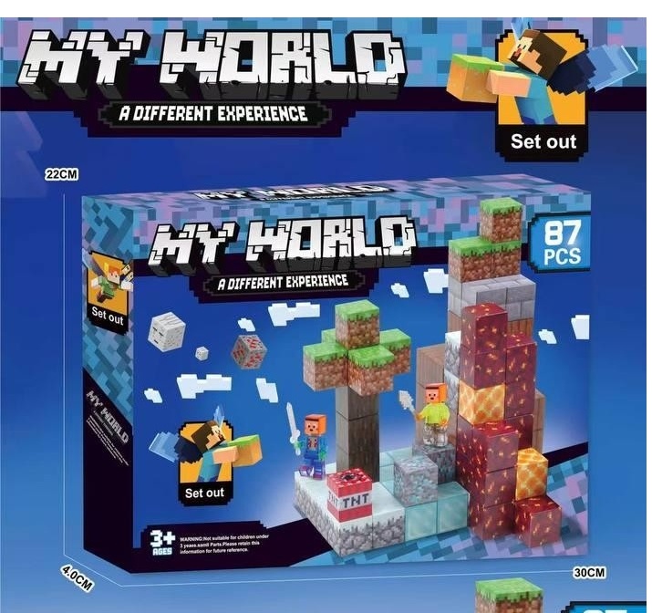 Конструктор магнітний «Minecraft» SX87 , 87 магніт. блоки , р-р 1 блока - 2 * 2 см , коробка , герої "Майнкрафт".