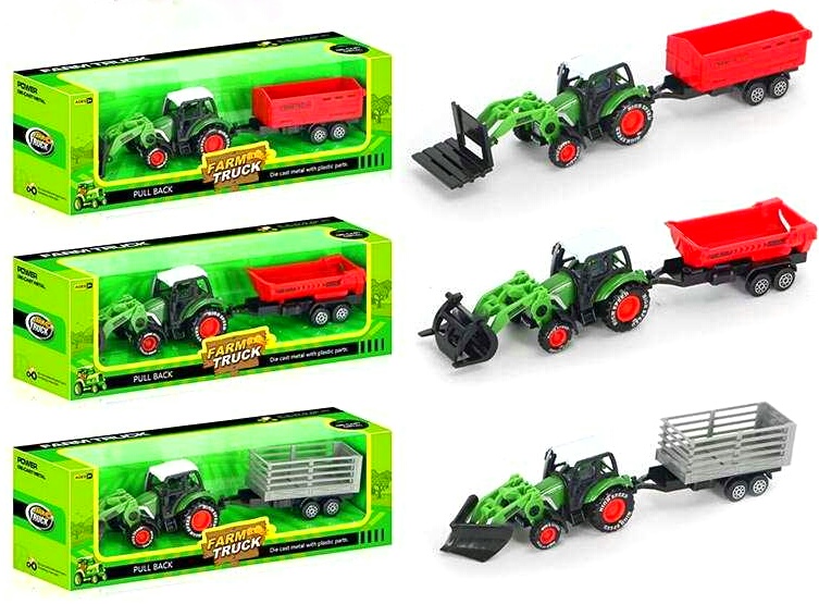 Трактор 955-216 , 4 види, причіп, розмір: 23х5.8х6 см, металопластик, інерція, рухомі елементи, в коробці