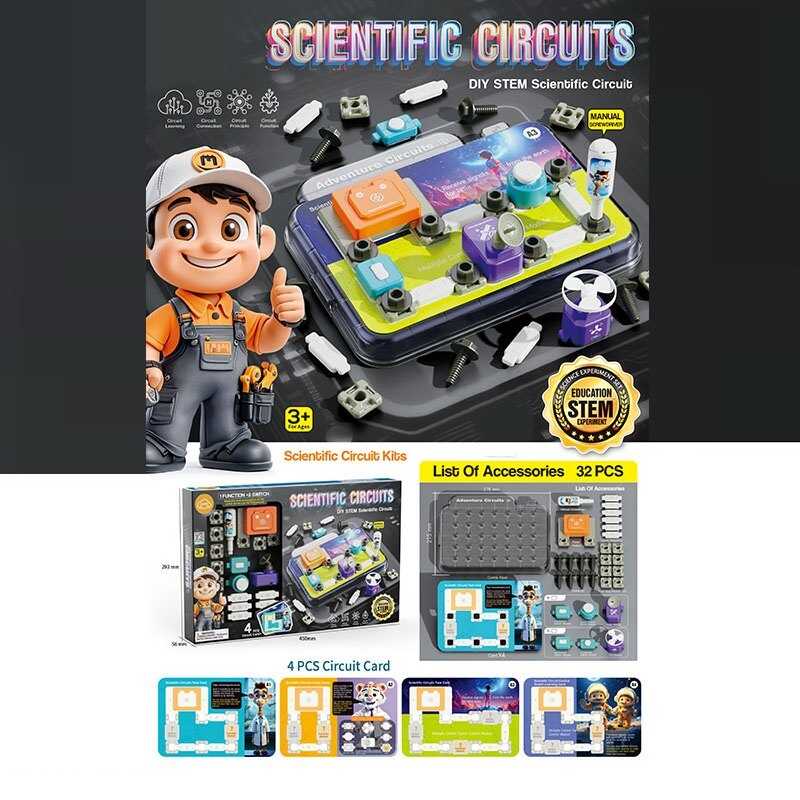 Електронний конструктор 77-52 K (24) 32 елементів, радар, 2 види перемикачів, 4 картки із прикладами, основа для збірки, в коробці