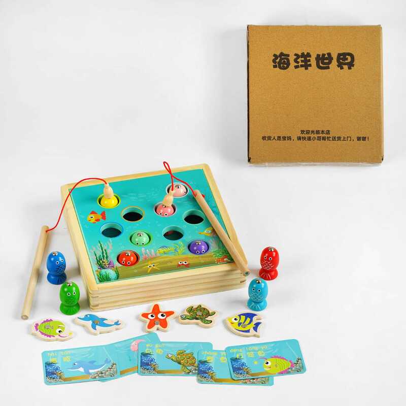 Магнітна риболовля C 61747 (36) дерев'яна, 12 магнітів, 10 рибок, 2 вудки, в коробці