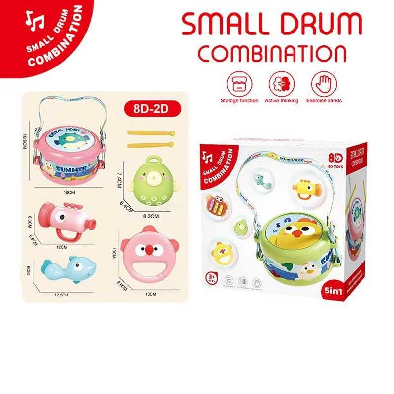 Музичні інструменти 8 D 2 C (36) барабан, бубон, маракаси-брязкальця, труба, барабанні палички, ремінці, гумові елементи, в коробці