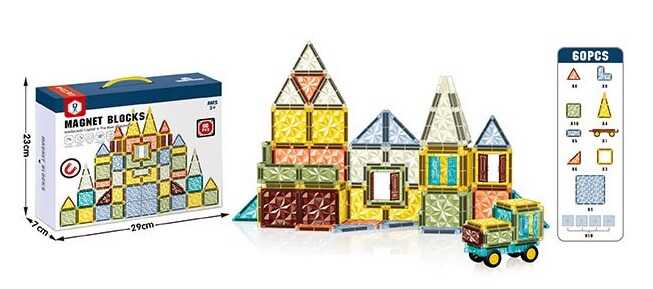 Магнітний конструктор HD 158 A (24/2) 60 деталей, 1 основа для машинки, в коробці