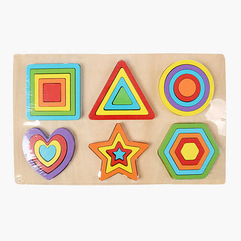 Пазли-вкладиші C 74394 (60) дерев’яні, геометричні фігури,  кольори, в плівці