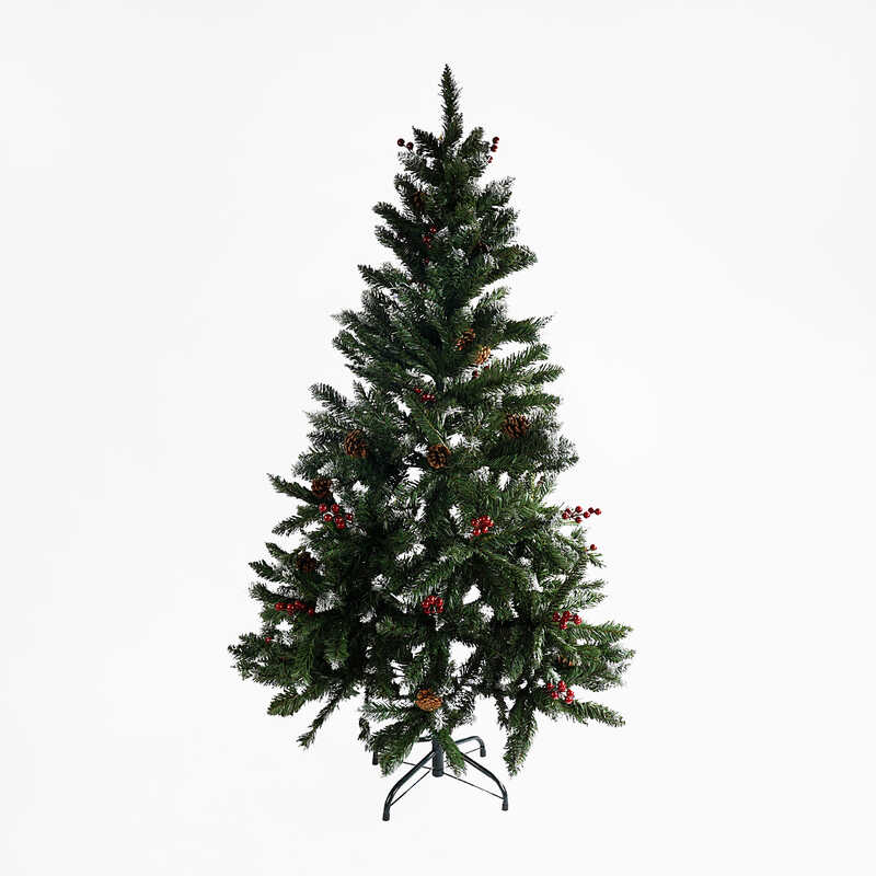 Ялинка штучна C 66875 (1) висота - 150 см, розбірна, прикрашена ягодами й шишками, в коробці