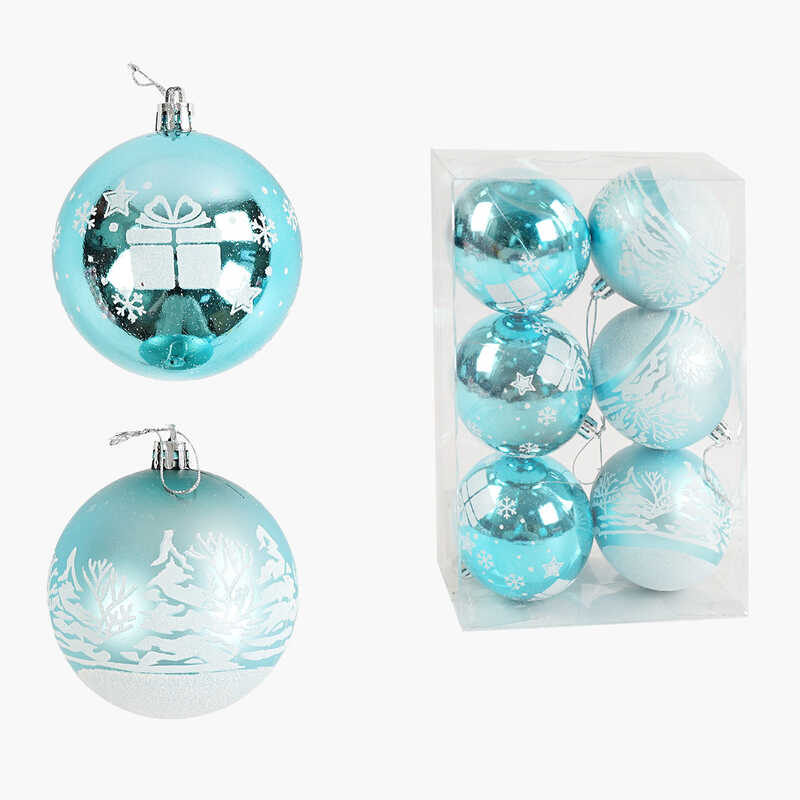 Новорічні прикраси C 67685 (64) 6 штук, кульки, D = 7,5 см, у слюді