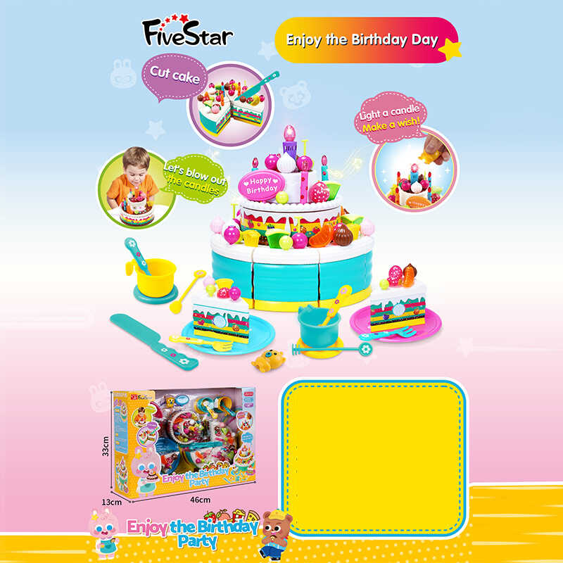 Тортик на липучках 35970 (10/2) смаколики, прикраси, посуд, свічка та запальничка підсвічуються, в коробці