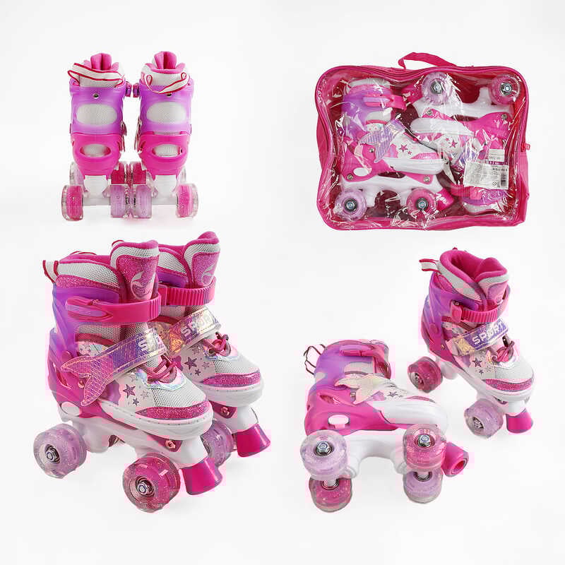 Ролики 55110-02 S розмір S 31-34 (6) колір Рожевий, колеса PU, КОЛЕСА ЗІ СВІТЛОМ, d коліс – 4,5 см, в сумці