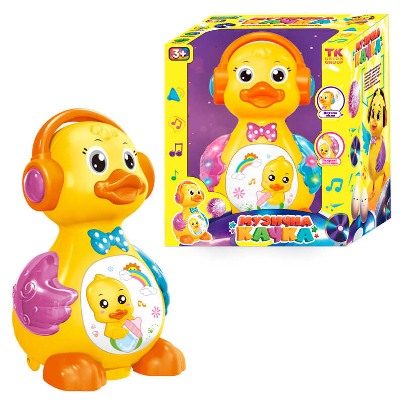 Музична качка 48510 / 0619 (40/2) "TK Group", ОЗВУЧУВАННЯ УКР. МОВОЮ, світло, звук, колесо вільного ходу, несе яйця, в коробці